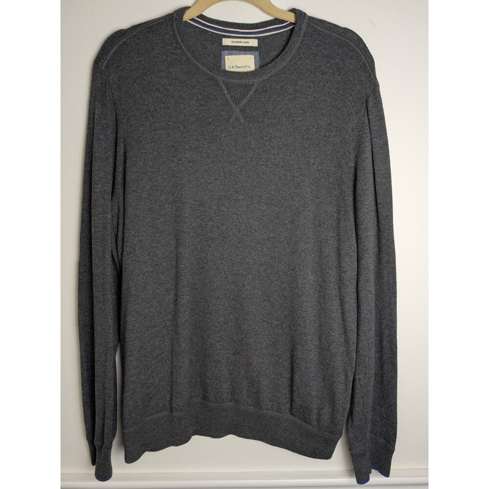 G.H. Bass & Co. Sweater Medium Gray Cotton Cashmere Pullover Lightweight Crew